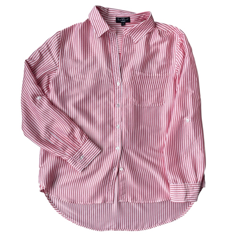 Velvet Heart Women’s Roll-Tab Striped Blouse Size S Red and White